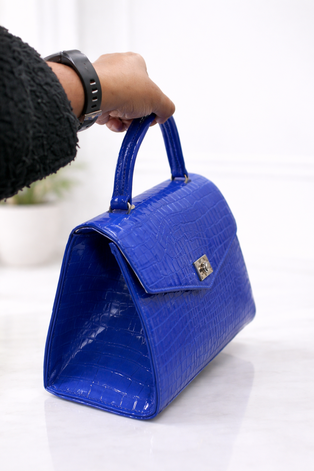 The Verona Top Handle Leather Bag (Blue Bag)